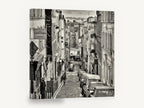 Montmartre Hill Descent, paris street black and white photograph, city canvas wall art print ready to hang