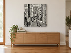 Montmartre Hill Descent city canvas print on the wall of a living room above a sideboard