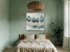 Teal Grove Reflections landscape canvas print on the wall of a bedroom