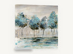 Teal Grove Reflections, teal trees abstract landscape painting, landscape canvas wall art print ready to hang