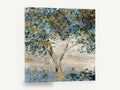 Twilight Canopy, teal and gold tree abstract painting, landscape canvas wall art print ready to hang
