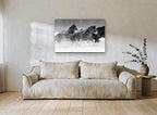 Galloping Through Snow landscape canvas print on the wall of a living room