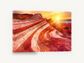 Banded Sandstone Sunrise, red striped sandstone desert sunset photograph, landscape canvas wall art print ready to hang