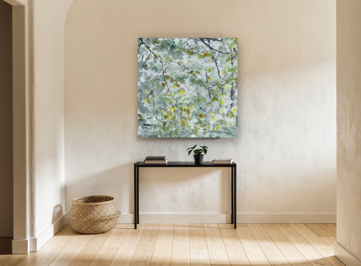 Beech Leaf Canopy landscape canvas print on the wall of a hallway