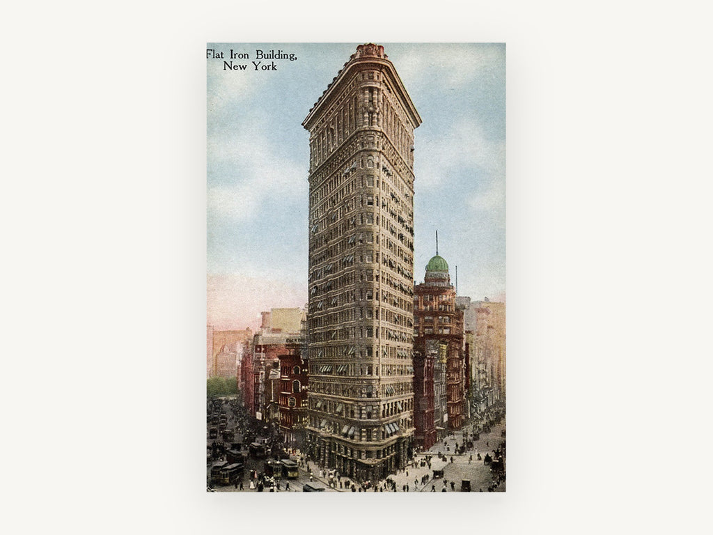 Flatiron Postcard Vintage, vintage flatiron building new york, city canvas wall art print, front view
