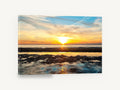 Golden Tidal Flats, sunset over rippled tidal sand photograph, coastal canvas wall art print ready to hang