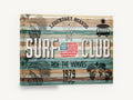 Legendary Boards Surf Club, vintage surf club wood sign, stretched canvas wall art print ready to hang