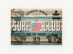 Legendary Boards Surf Club, vintage canvas wall art print, front view