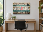 Legendary Boards Surf Club vintage canvas print on the wall of a study