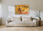 La Mouche Fairy Motorcar vintage canvas print on the wall of a living room