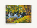 Autumn Pond Reflections, autumn pond palette knife landscape, landscape canvas wall art print ready to hang