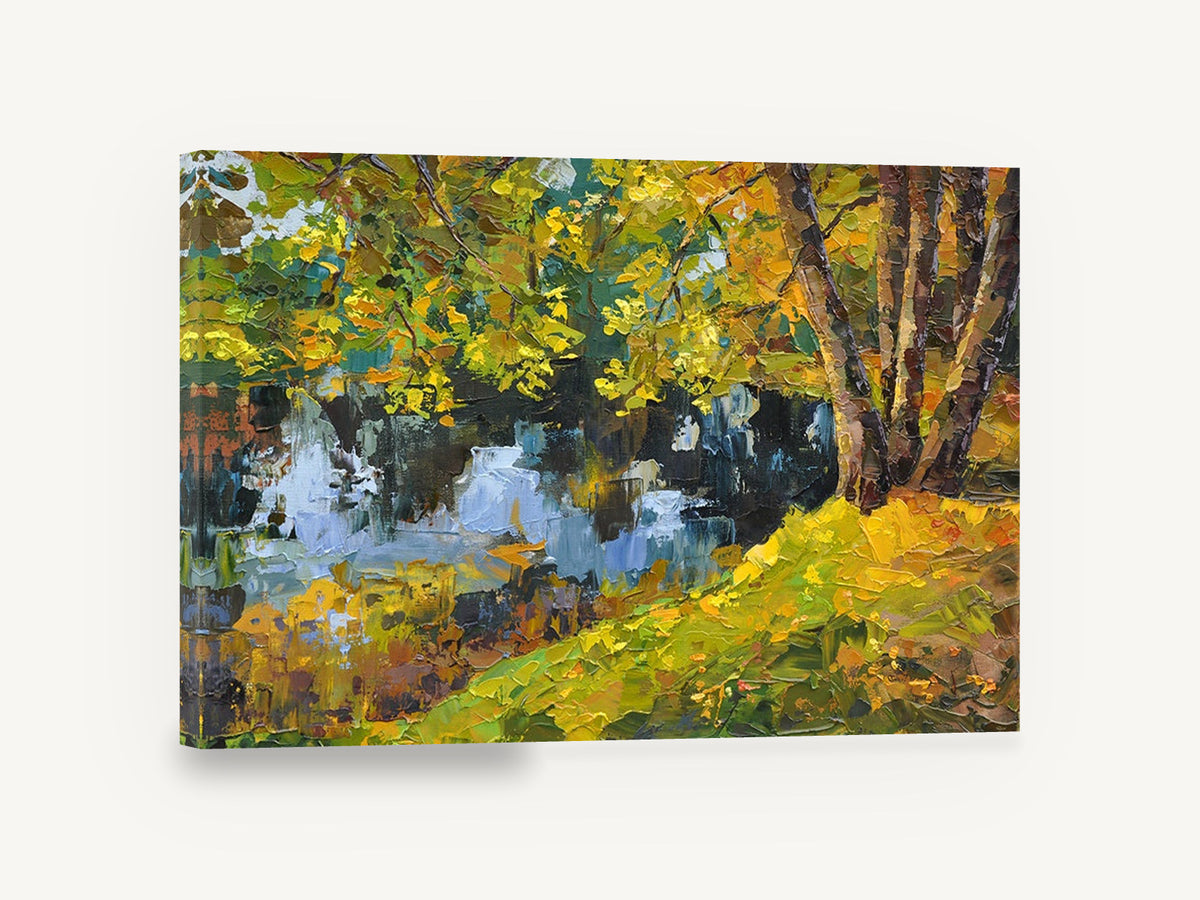 Autumn Pond Reflections, autumn pond palette knife landscape, landscape canvas wall art print ready to hang