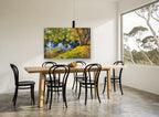 Autumn Pond Reflections landscape canvas print on the wall of a dining room