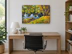 Autumn Pond Reflections landscape canvas print on the wall of a study