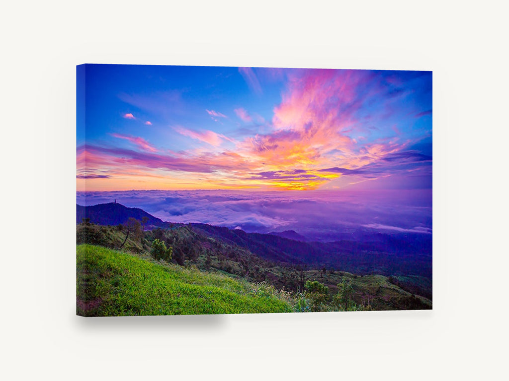 Sunrise Above the Clouds, pink sunrise over cloud sea photograph, landscape canvas wall art print ready to hang