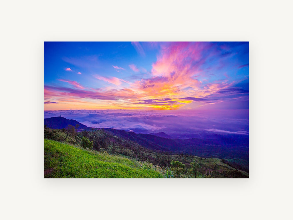 Sunrise Above the Clouds, pink sunrise over cloud sea photograph, landscape canvas wall art print, front view