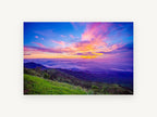Sunrise Above the Clouds, pink sunrise over cloud sea photograph, landscape canvas wall art print, front view