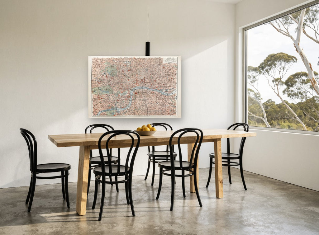 Inner London Antique Map city canvas print on the wall of a dining room