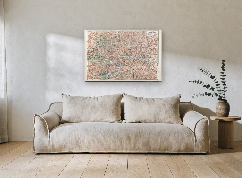 Inner London Antique Map city canvas print on the wall of a living room