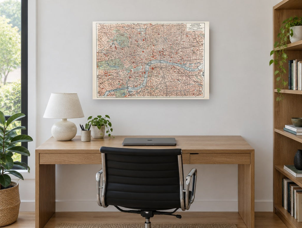 Inner London Antique Map city canvas print on the wall of a study