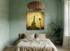 Eiffel Tower and Lamp city canvas print on the wall of a bedroom