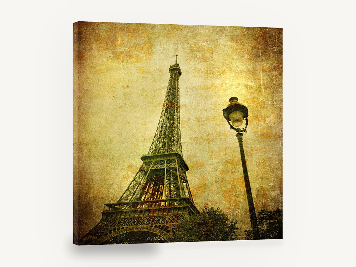 Eiffel Tower and Lamp, vintage eiffel tower and street lamp photograph, city canvas wall art print ready to hang