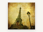Eiffel Tower and Lamp, vintage eiffel tower and street lamp photograph, city canvas wall art print, front view