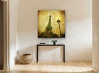 Eiffel Tower and Lamp city canvas print on the wall of a hallway