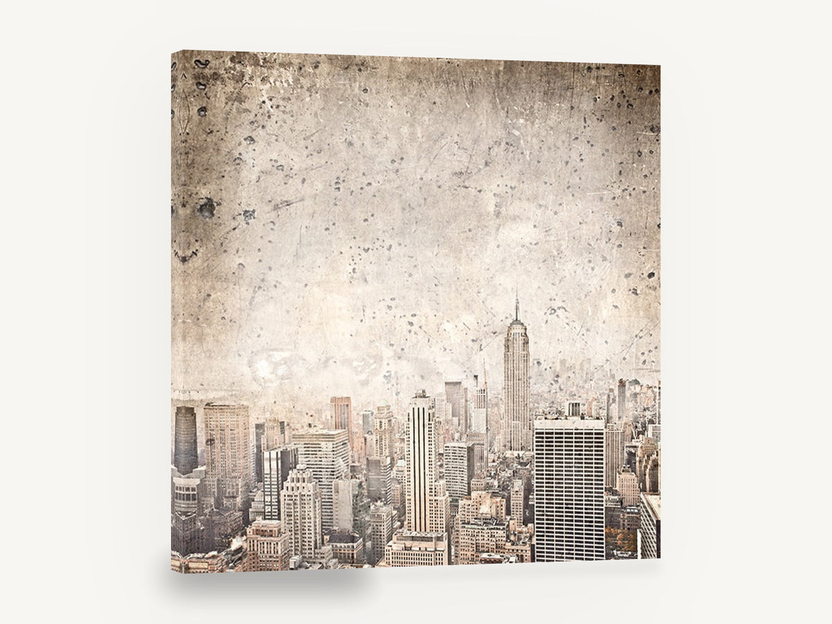 Weathered Manhattan Haze, vintage new york skyline photograph, city canvas wall art print ready to hang