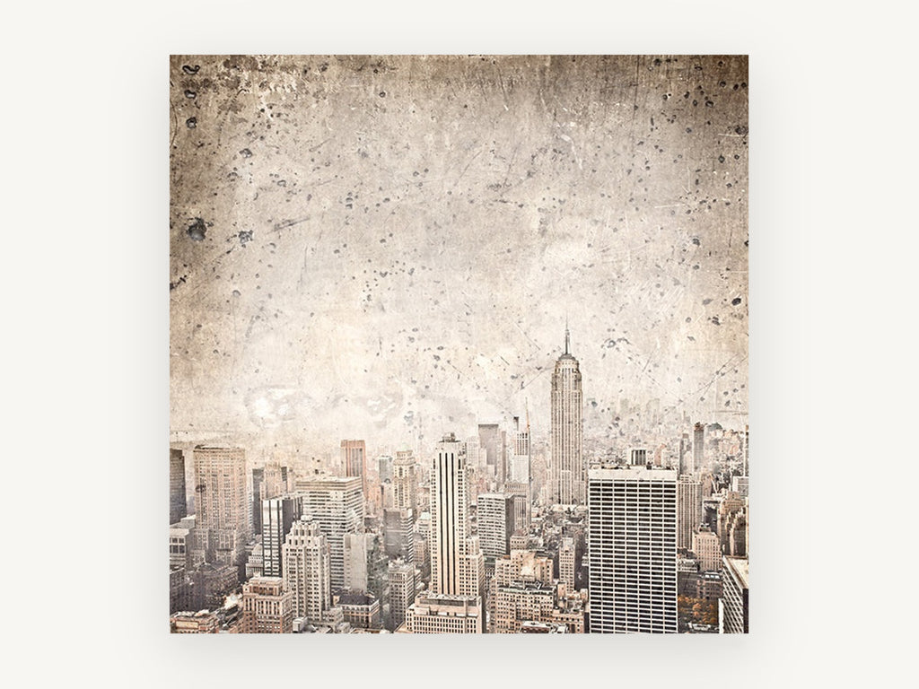 Weathered Manhattan Haze, vintage new york skyline photograph, city canvas wall art print, front view