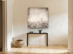 Weathered Manhattan Haze city canvas print on the wall of a hallway