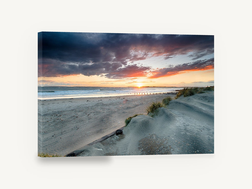 Stormy Dune Sunset, stormy beach sunset dunes photograph, coastal canvas wall art print ready to hang