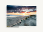 Stormy Dune Sunset, stormy beach sunset dunes photograph, coastal canvas wall art print ready to hang