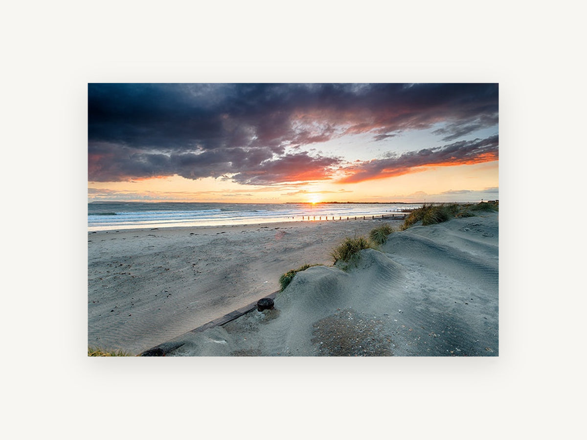 Stormy Dune Sunset, coastal canvas wall art print, front view