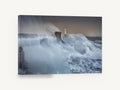 Storm Surge Lighthouse, stormy lighthouse crashing waves photograph, coastal canvas wall art print ready to hang