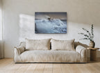 Storm Surge Lighthouse coastal canvas print on the wall of a living room