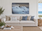 Storm Surge Lighthouse coastal canvas print on the wall of a beach house living room