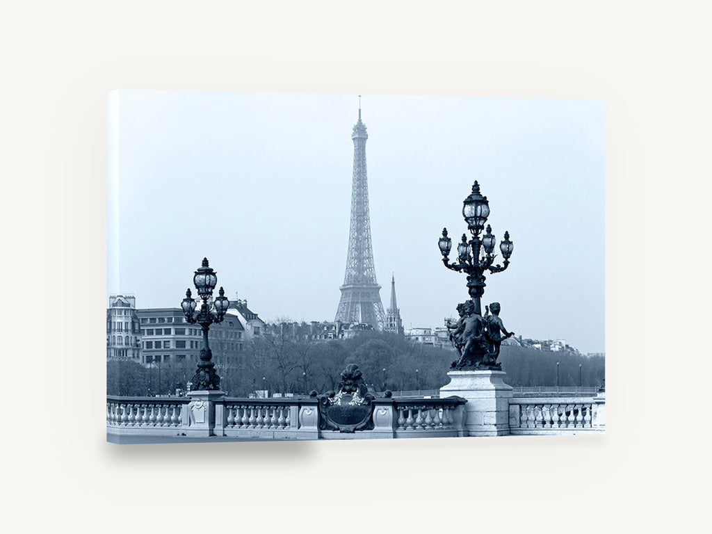 Eiffel Tower from the Bridge, eiffel tower blue tone paris photograph, city canvas wall art print ready to hang