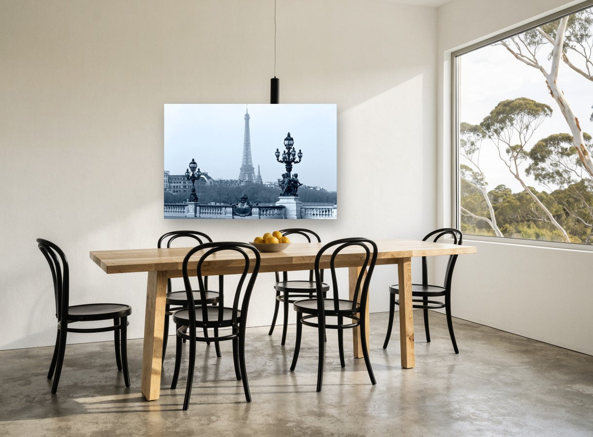 Eiffel Tower from the Bridge city canvas print on the wall of a dining room
