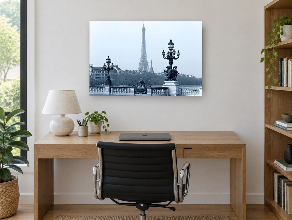 Eiffel Tower from the Bridge city canvas print on the wall of a study