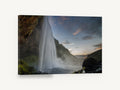Dusk Behind the Falls, waterfall at dusk landscape photograph, landscape canvas wall art print ready to hang