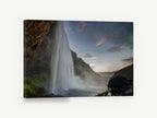 Dusk Behind the Falls, waterfall at dusk landscape photograph, landscape canvas wall art print ready to hang