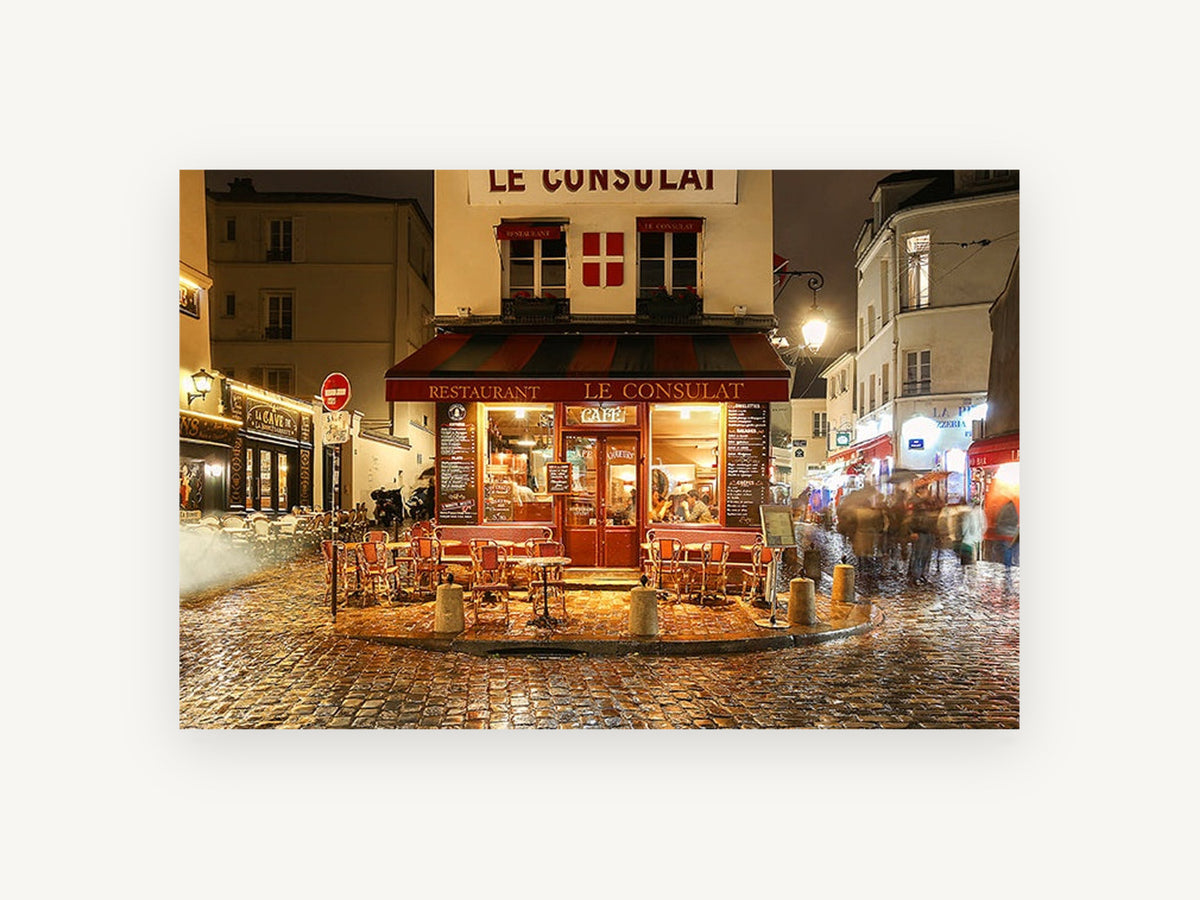 Le Consulat at Night, kitchen canvas wall art print, front view