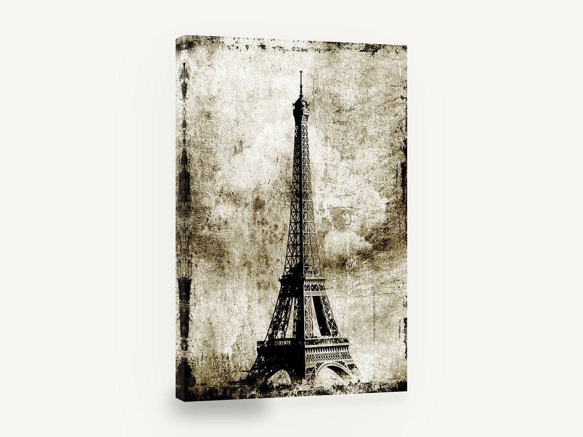 Weathered Paris Tower, eiffel tower grunge sepia, city canvas wall art print ready to hang