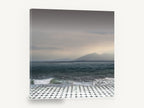 Tiled Shore Storm, tiled terrace stormy seascape photograph, coastal canvas wall art print ready to hang