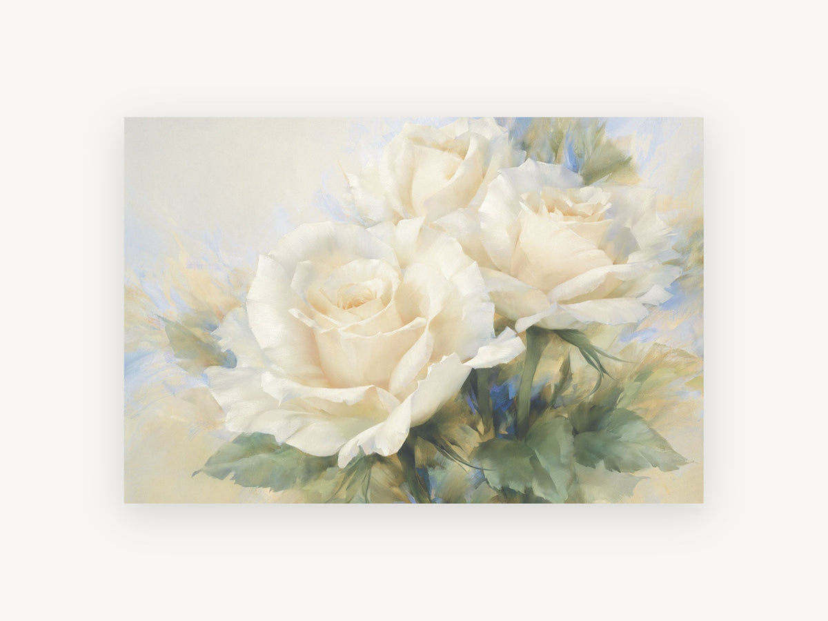 Powder Blue Rose Haze, floral canvas wall art print, front view