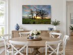 Three Oaks at Dusk landscape canvas print on the wall of a Hamptons dining room