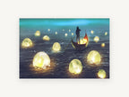 Lantern Moon Boatman, coastal canvas wall art print, front view