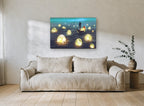 Lantern Moon Boatman coastal canvas print on the wall of a living room