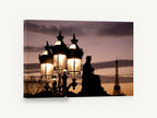 Dusk Lamps Paris, paris street lamps and eiffel tower photograph, city canvas wall art print ready to hang